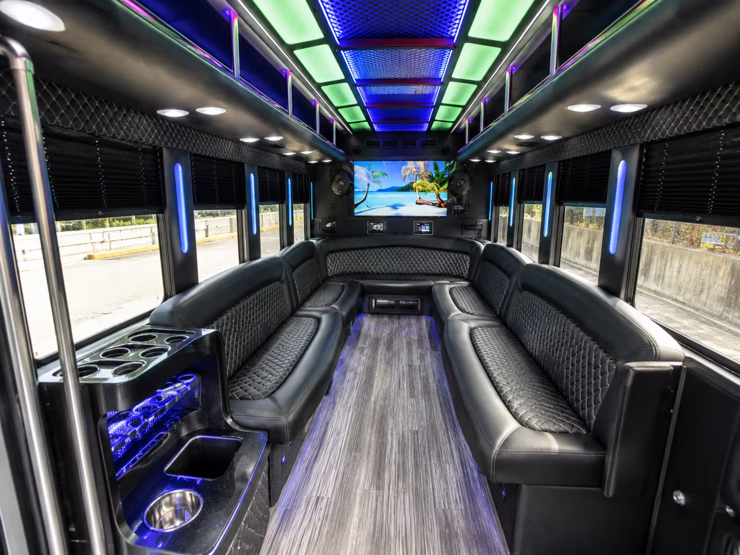 reno 18 passenger party bus inside
